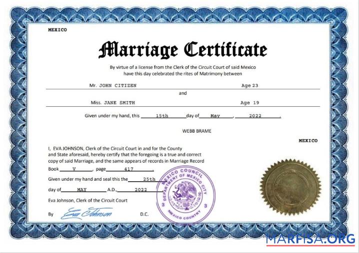 Downloadable Mexico marriage certificate Word and PDF template